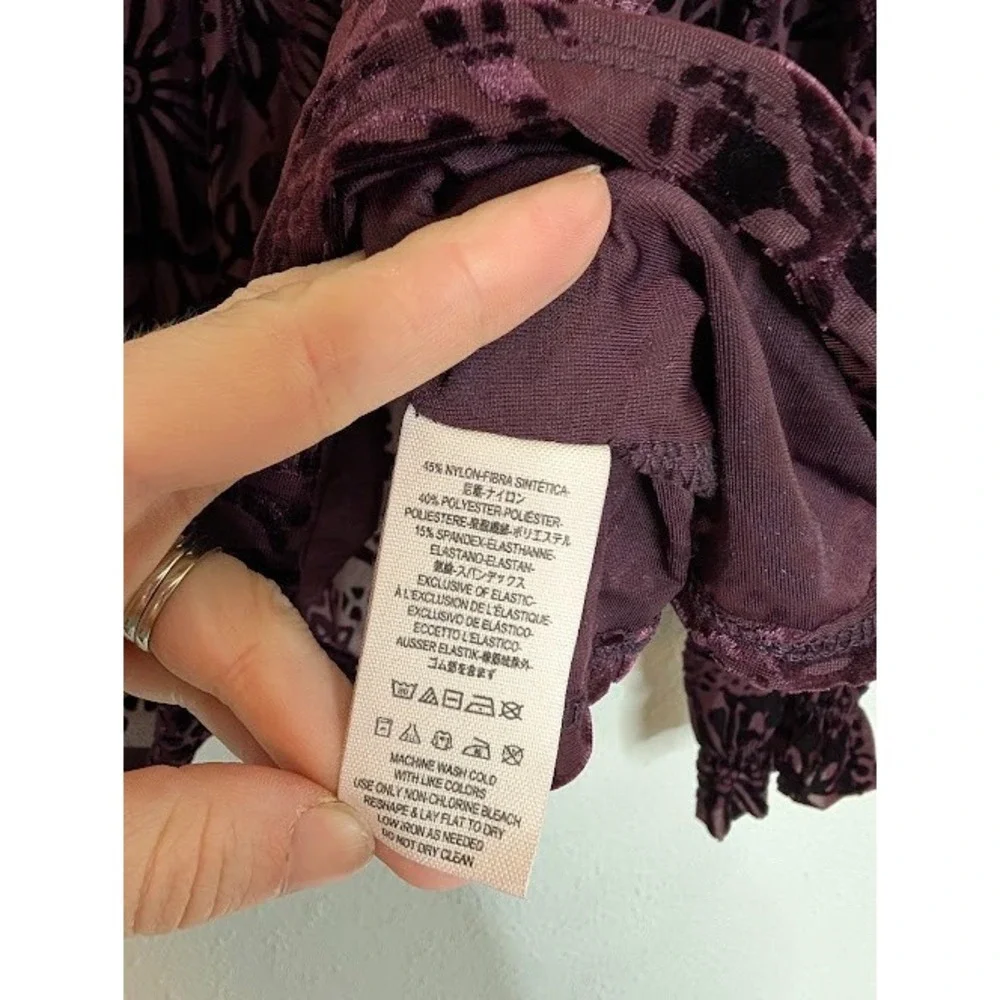 Free People Top Women Size Small Purple A Little Twist Off Shoulder Velvet Sheer